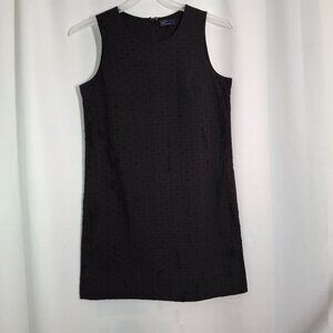 Vintage GAP Shift True Black Smocked Eyelet Cotton Dress, Lined Size S, Pockets